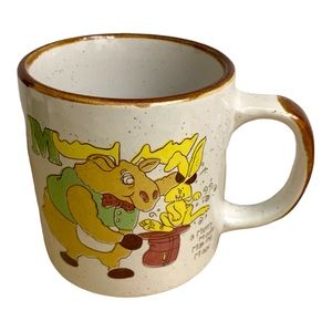 VTG Moose Novelty Playful Cartoon Initials M Speckled Pottery Mug Coffee Cup